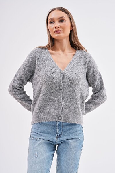 Butik Serdivan Soft V-Neck Openwork Knitted Knitwear Cardigan - Buttoned, Trendy New Season