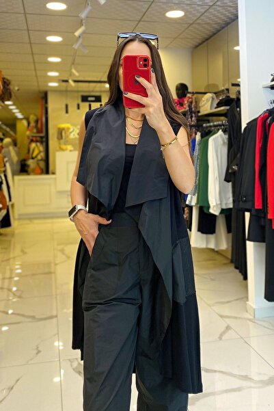 Vosse Mascara Siyah Şal Yaka Paraşüt Detaylı Yelekli Pantolonlu Takım