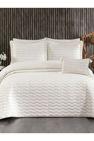 YGT Home Maria Dowry Bed Cover Set - Double, 4 Pieces, Cream, 250X260