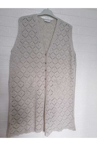 anne moda ankara Long Knitwear Summer Vest - Lace Motif