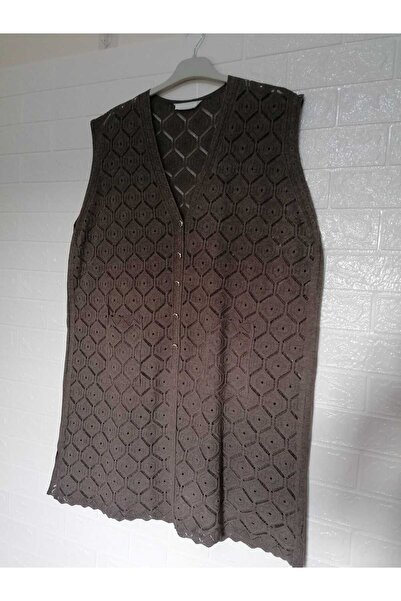 anne moda ankara Long Knitwear Summer Vest - Lace Motif