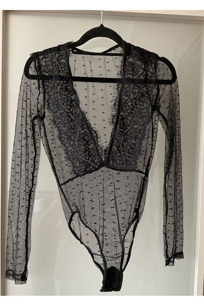 ARDSU Dantelli, Tül ,Çıtçıtlı, Uzun kollu Body