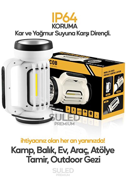 SULED Outdoor Pro2 Işıldak Profesyonel Kamp Lambası ve Fener Şarjlı USB Powerbank Özellikli