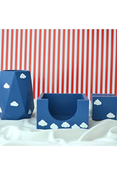 Bi' Dolu Dükkan Cloudy Office Set Pen Holder Notepad Holder Business Card Holder Desktop Organizer (3 Pieces)