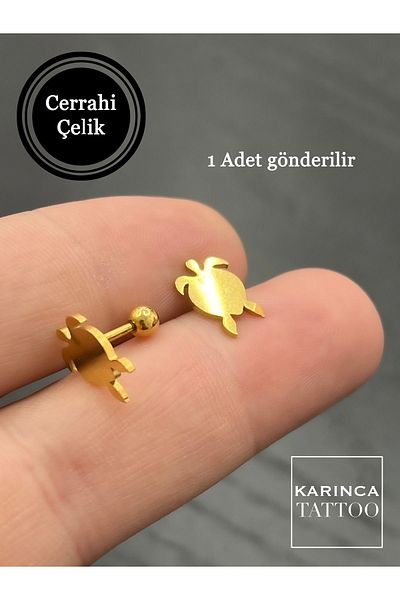 Karınca Piercing سلحفاة ذهبية اللون - حلق ثقب مسطح من اللولب الأمامي