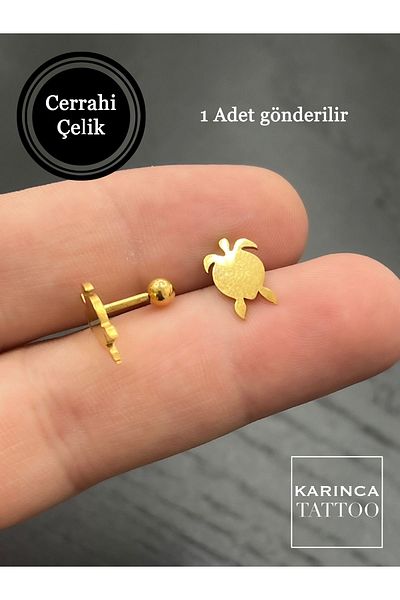 Karınca Piercing سلحفاة ذهبية اللون - حلق ثقب مسطح من اللولب الأمامي