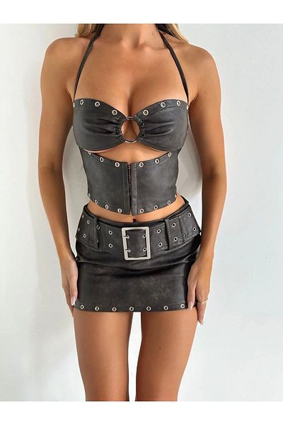 MAYHOŞ BUTİK Women's Batik Leather Suit Set