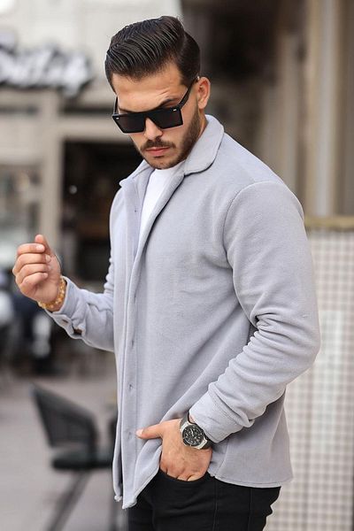 twingold Gray Lumberjack Style Fleece Shirt - Men's Oversize Winter Clothing