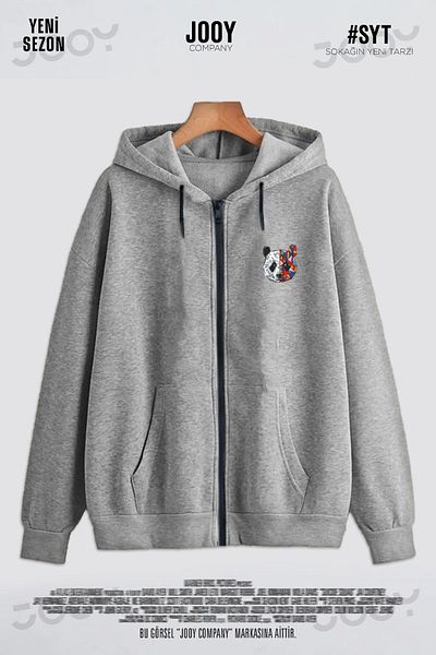 Jooy Company Gray Panda Printed Zippered Hooded Fleece Jacket