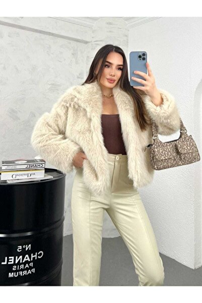 MODA DURAĞI Blană scurtă artificială importată cu guler premium pentru femei