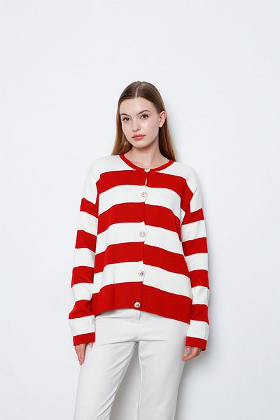 İKLİM LİFE Red Striped Metal Buttoned Cardigan