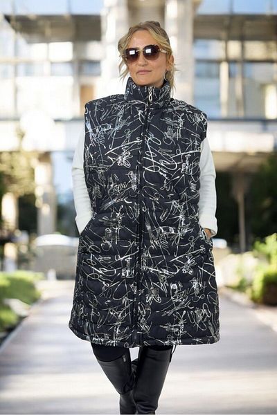 yagmurberen Large Size Signature Patterned Quilted Sleeveless Puffer Vest Jacket