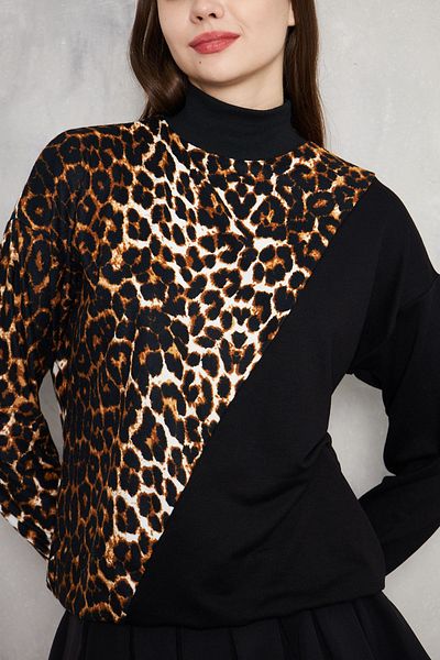 KİM Kİ O Bluză de damă din piele intoarsa cu model leopard, bloc de viscoza, 2 fire