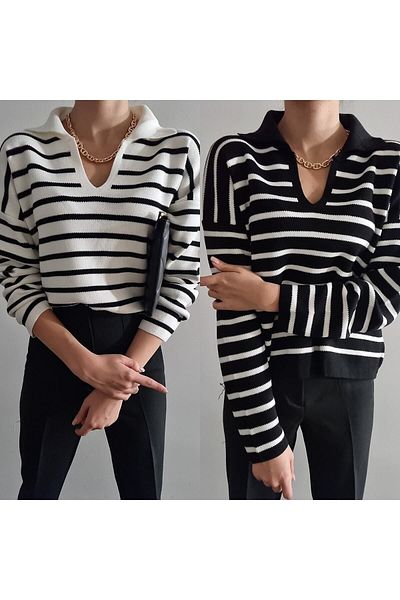 LocaMz Set de două tricotaje cu dungi alb-negru pentru damă
