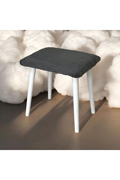Taşkale Gürgen Ahşap Retro Ayak Dekoratif Antrasit Pelüş Puf Tabure Bench Kol...