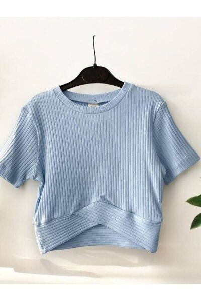 Zekids Fată - Tricou Crop cu jumătate de mânecă cu nervuri