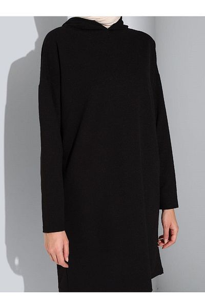 RESPİRO Black Hooded Autumn Soft Long Tunic