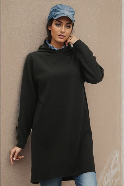 RESPİRO Black Hooded Autumn Soft Long Tunic