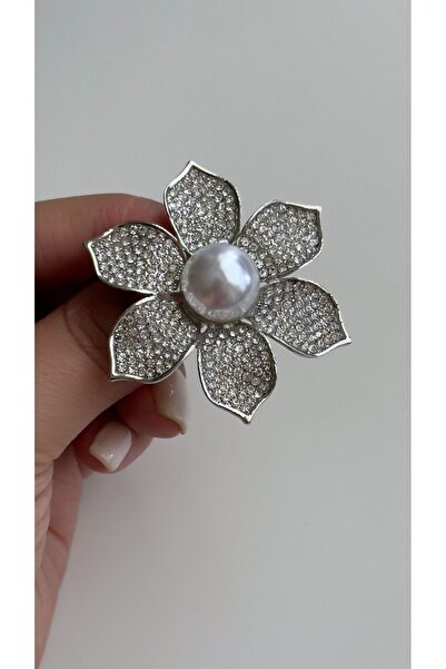 Âlâ Atelier Kristal Taşlı İncili Papatya Broş Gümüş Yaka İğnesi