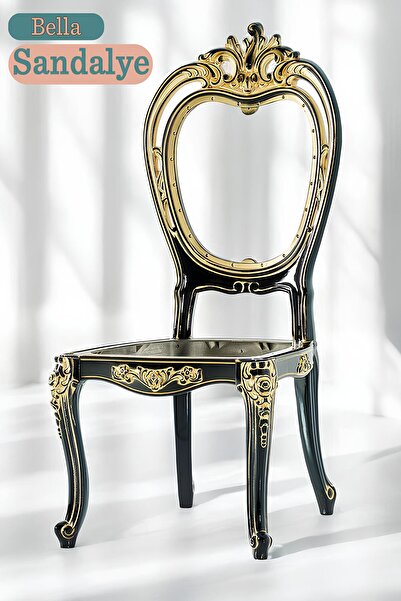 Badem10 Bella Sandalye Sert Plastik Siyah Gold Koltuk Bahçe Balkon Mutfak Yemek Masası Sandalyesi