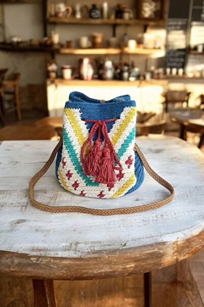Pötikare Butik Atölye Desenli Heybag's Pamuklu El Örmesi El Yapımı Askılı Kad...