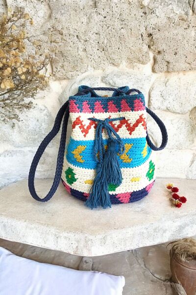 Pötikare Butik Atölye Desenli Heybag's Pamuklu El Örmesi El Yapımı Askılı Kad...