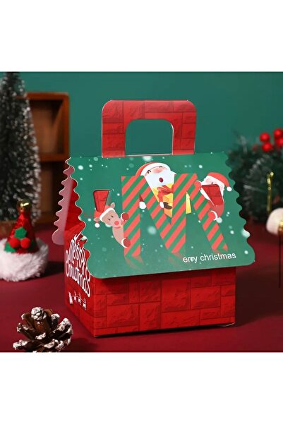Kutumania عيد الميلاد منقوشة تحت عنوان السنة الجديدة - صندوق هدايا الحلوى والشوكولاتة على شكل منزل الأب والغزلان