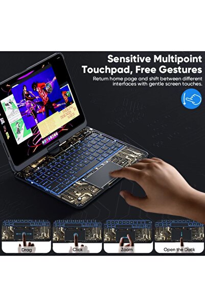 Fogy Ipad Pro 11 Inç 2022-2021 Uyumlu M1/M2 360 Dönebilen Rgb Işıklı Transparan Tasarım Klavyeli Kılıf