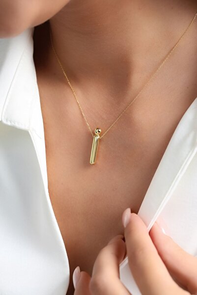 Altınkesesi 14 Ayar Altın Sade Balon Harf Kolye(İ)