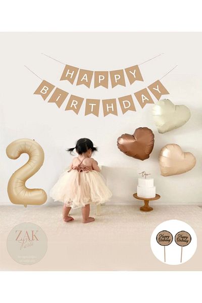 ZEAP Retro Number Kraft Foil Balloon Set - Happy Birthday Written Banner