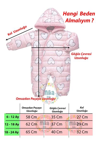 Mika Bebek & Çocuk Pink Heart Figured Furry Hooded Astronaut Cosmonaut Jumpsuit for Baby Girl