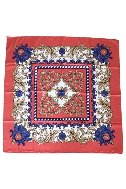 TikiTonki Çiçek Desenli Saten Pudra Pembe Eşarp - 90x90