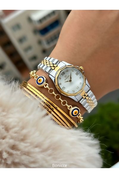 Reward Brand Color Steel Cord Small Mini Case Jewelled Women's Wristwatch+Nazar Beaded Bracelet