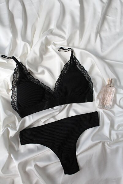 blackstrip Elena Cotton Lace Bralet and Panty Set - Soft and Comfortable Unde...