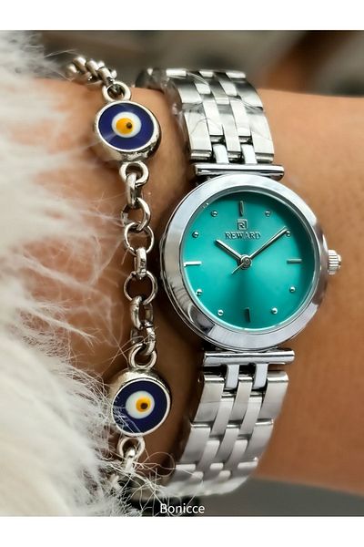 Reward Brand New Model Steel Cord Small Mini Case Women's Wristwatch+Nazar Beaded Bracelet