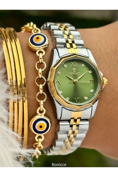 Reward Brand Color Steel Cord Small Mini Case Jewelled Women's Wristwatch+Nazar Beaded Bracelet