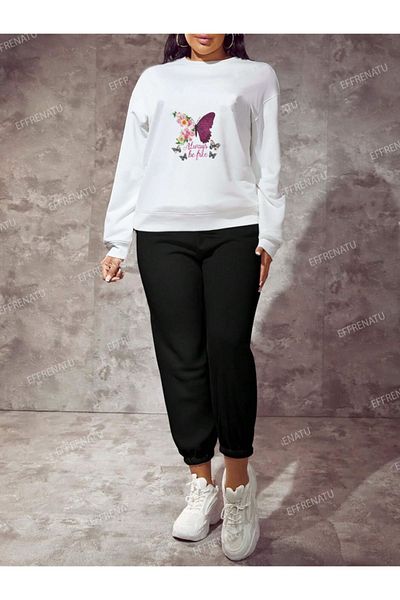 EFFRENATU Hila Moda - Φούτερ με ζιβάγκο με λευκό στάμπα, μεγάλο μέγεθος