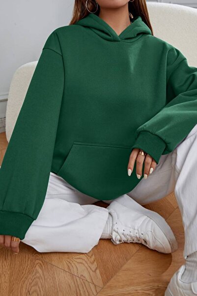 LUMİZA Πράσινη γυναικεία φούτερ με κουκούλα Oversize Hoodie