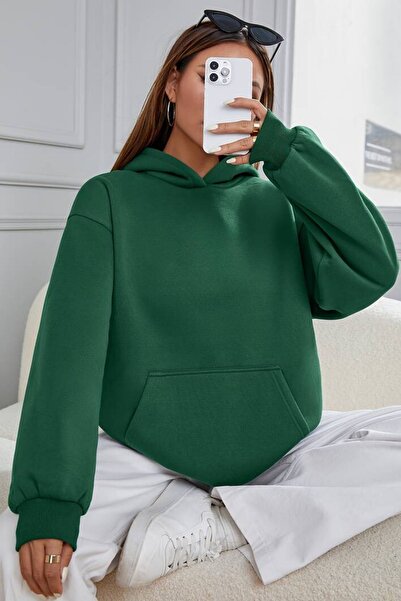 LUMİZA Πράσινη γυναικεία φούτερ με κουκούλα Oversize Hoodie