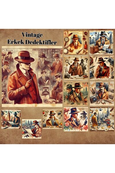 Pink Swan Craft Vintage Men Detectives - Set od 12 komada mat naljepnica za a...