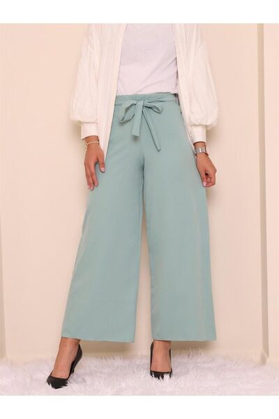 ZUMRAGİYİM Double Wide Leg - Waist Lace-Up Trousers