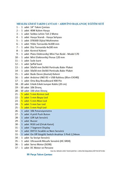 Genel Markalar Meslek Lisesi Takım Çantası ve Arduino Başlangıç Eğitim Seti
