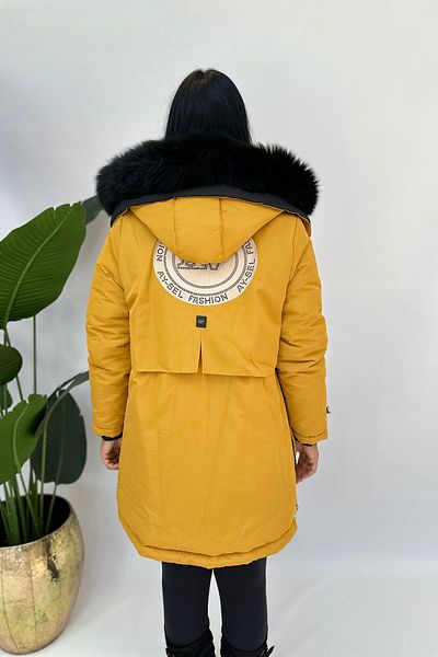 GÖKSEL Mustard Colored Large Size Crested Fur Coat