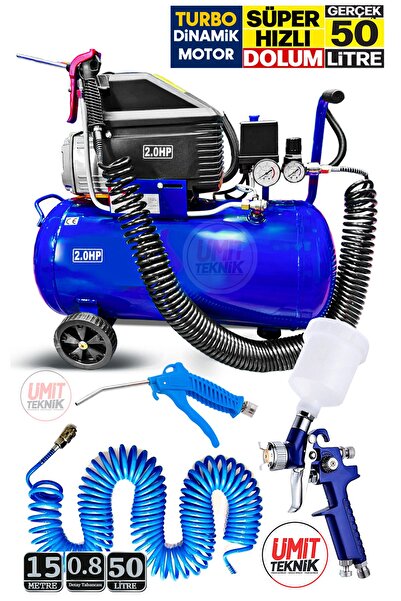 PROXTECH Bakır Sargı Motor Gölge Detay Tabancası 50LT 2 HP 1500 W Süper Hızlı Dolum Hava Kompresörü boya Set