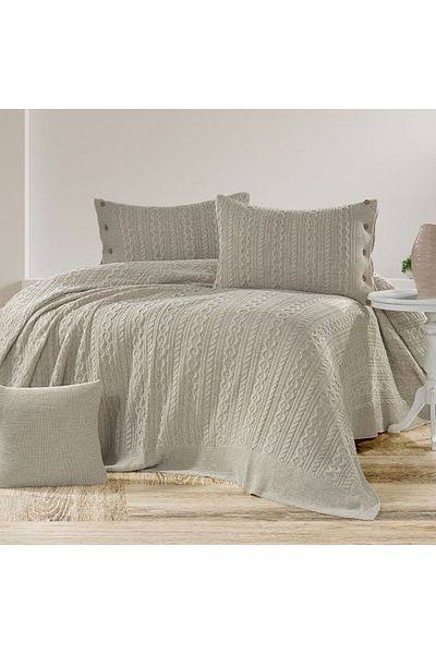 YGT Home Double Water Tirko Bedspread Set - 4 Pieces, Stone Color, 240X260