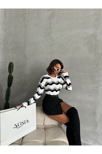 nosia fashion Model cu valuri colorate - Pulover de tricotaj pentru femei cu motiv scobit