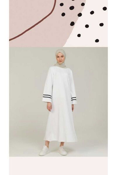 Rouge Manşet Detaylı Beyaz Sweet Elbise