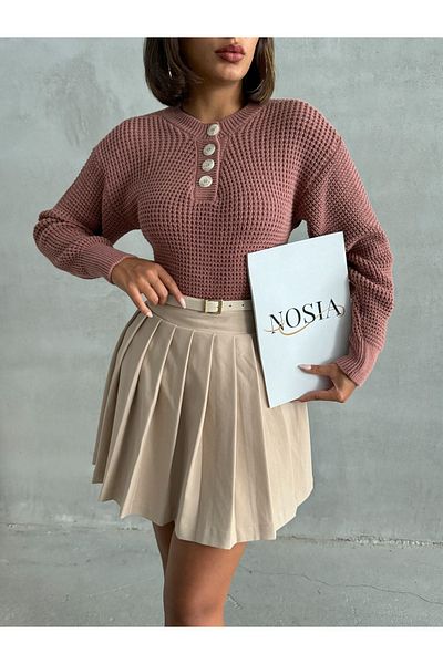nosia fashion Дамски плетен пуловер с копчета - дълъг ръкав, текстуриран