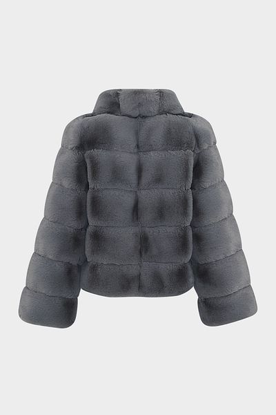 Açelya Okcu Premium Stand Collar Women's Rex Faux Fur Jacket