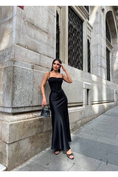 LB Laluna Butik Fustă lungă din satin pentru femei